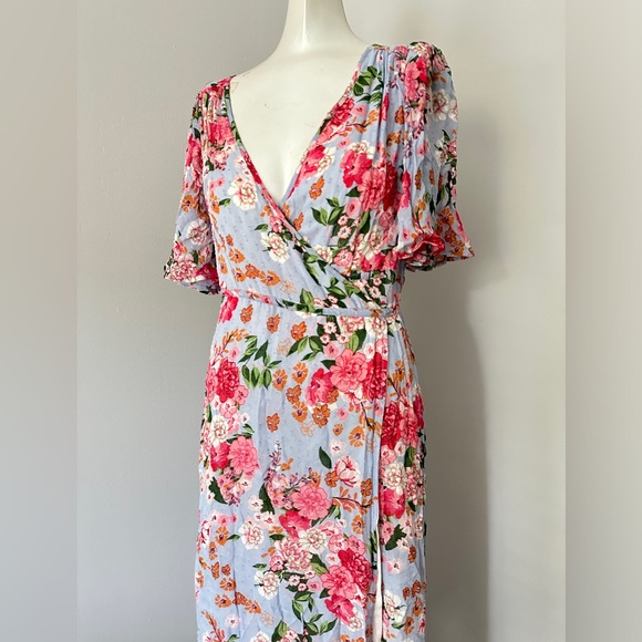 BYTIMO Summer Of Love Floral Long Wrap dress in Blue Dream XS $425 - Picture 4 of 9